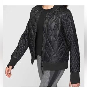 Athleta Girl Black Quilted Brainstorm Bomber Jacket Size 12 / Large Full Zip